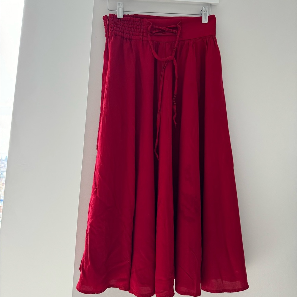 Jill Stuart Red Midi Skirt Ties at Sides